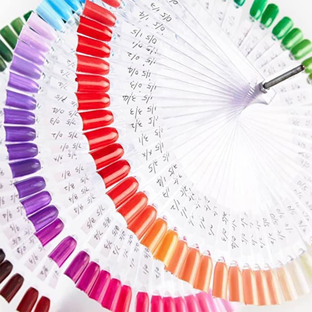 120 Colors Nail Tips Display Stand, DIY Nail Art Showing Shelf with Number Posted, Gel Nail Color Card Spiral Fan-shaped Nail Art Polish Practice Display Tips (White,Pointed)