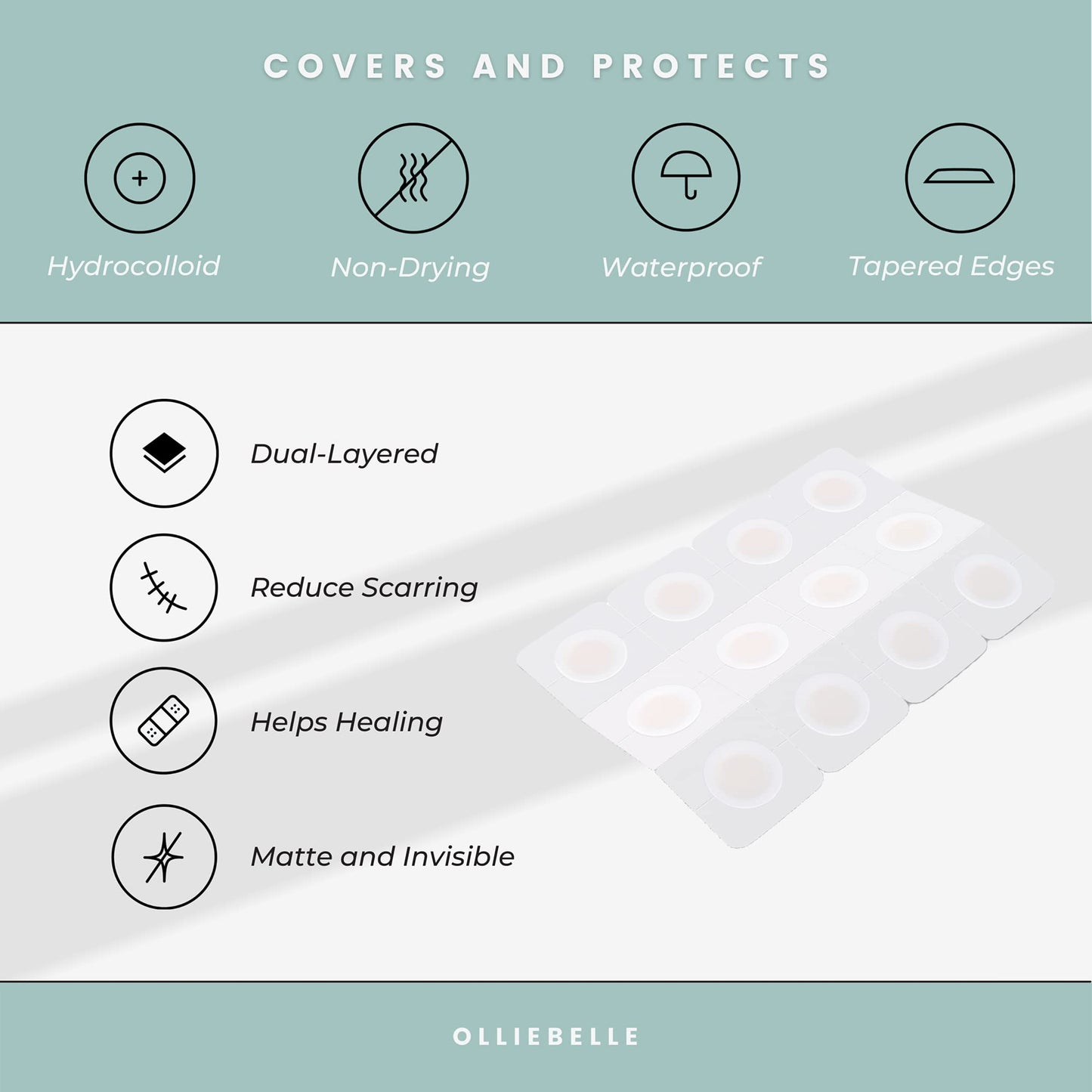 Ollie Belle Cover Dot Acne Care (48 dots) Hydrocolloid Acne Patches - Pimple Zits Blemish Cover 12mm - Dual-layered Invisible Stickers for All Skin Types