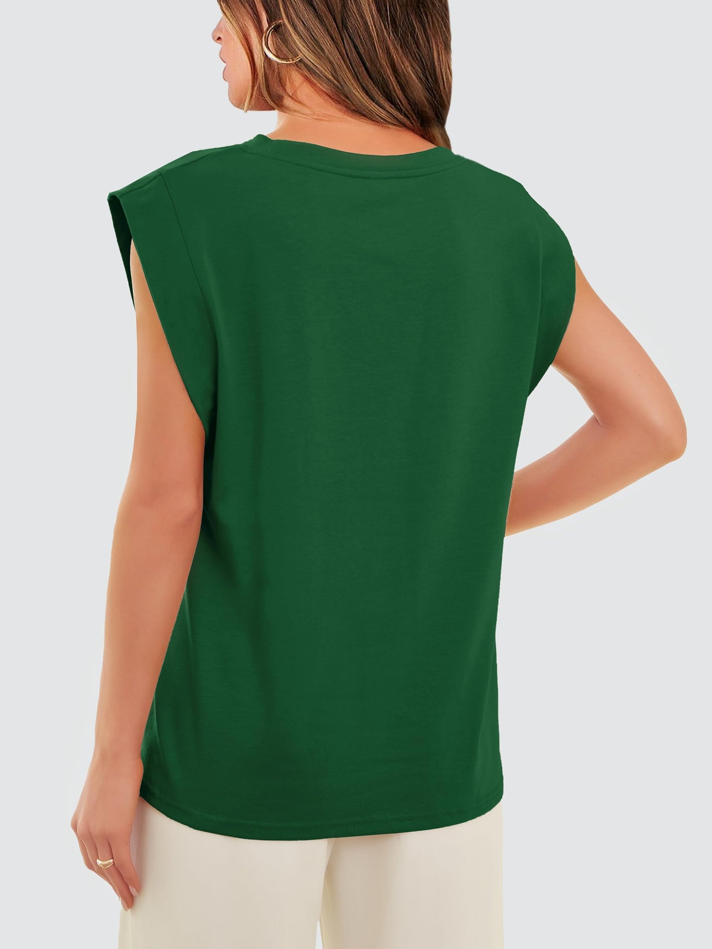 WIHOLL Spring Tops for Women Cap Sleeve Tank Tops Basic Tee Shirt Dressy Casual Womens Clothes Cute Top Green S