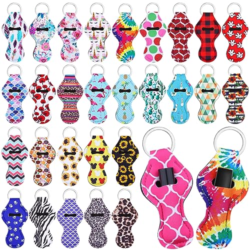 Cludoo 30Pcs Chapstick Holder Keychain Bulk, Colorful Lip Balm Holders