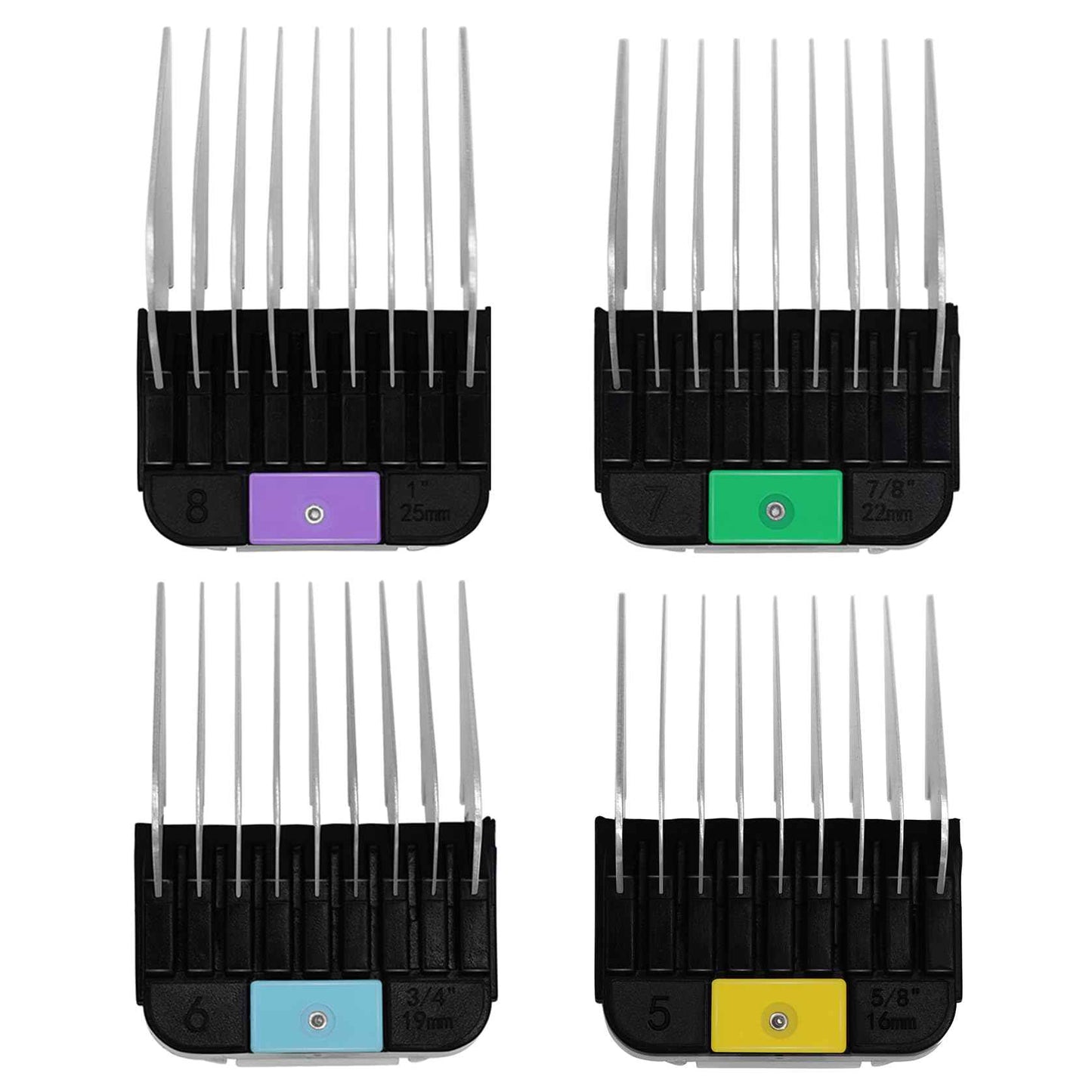 4 Pieces Animal Stainless Steel Attachment Guide Guard Combs for A5 Style Detachable Blade Pet Groomers, 5/8", 3/4", 7/8", 1" Compatible with Wahl KM Series Andis AG BG Oster A5 A6 Animal Clippers