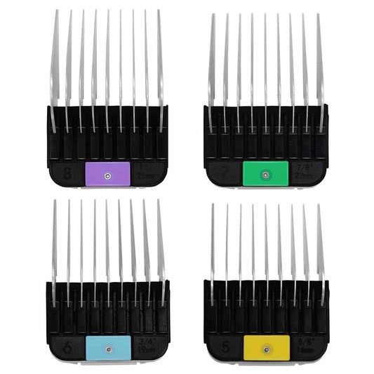 4 Pieces Animal Stainless Steel Attachment Guide Guard Combs for A5 Style Detachable Blade Pet Groomers, 5/8", 3/4", 7/8", 1" Compatible with Wahl KM Series Andis AG BG Oster A5 A6 Animal Clippers