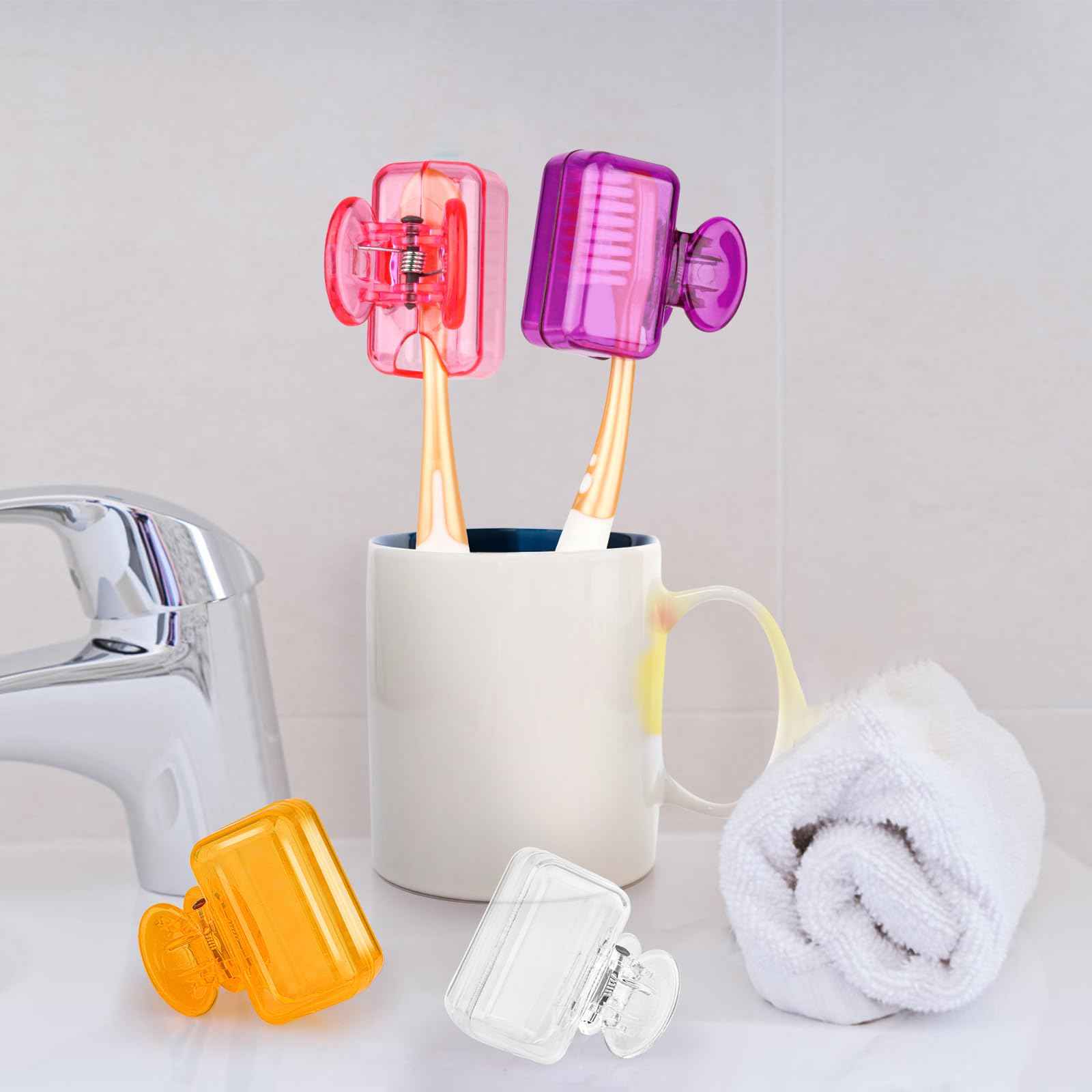 Abilat 4 Pack Toothbrush Covers Caps, Toothbrush Head Covers for Travel Toothbrush Protector Brush Pod Case Plastic Toothbrush Clip Cover for Business, Camping, School, Home