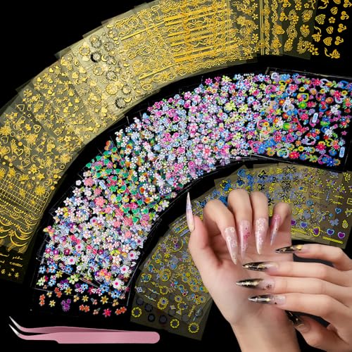 Teenitor 50 Sheets Nail Art Stickers - Flowers, Gold & Designs