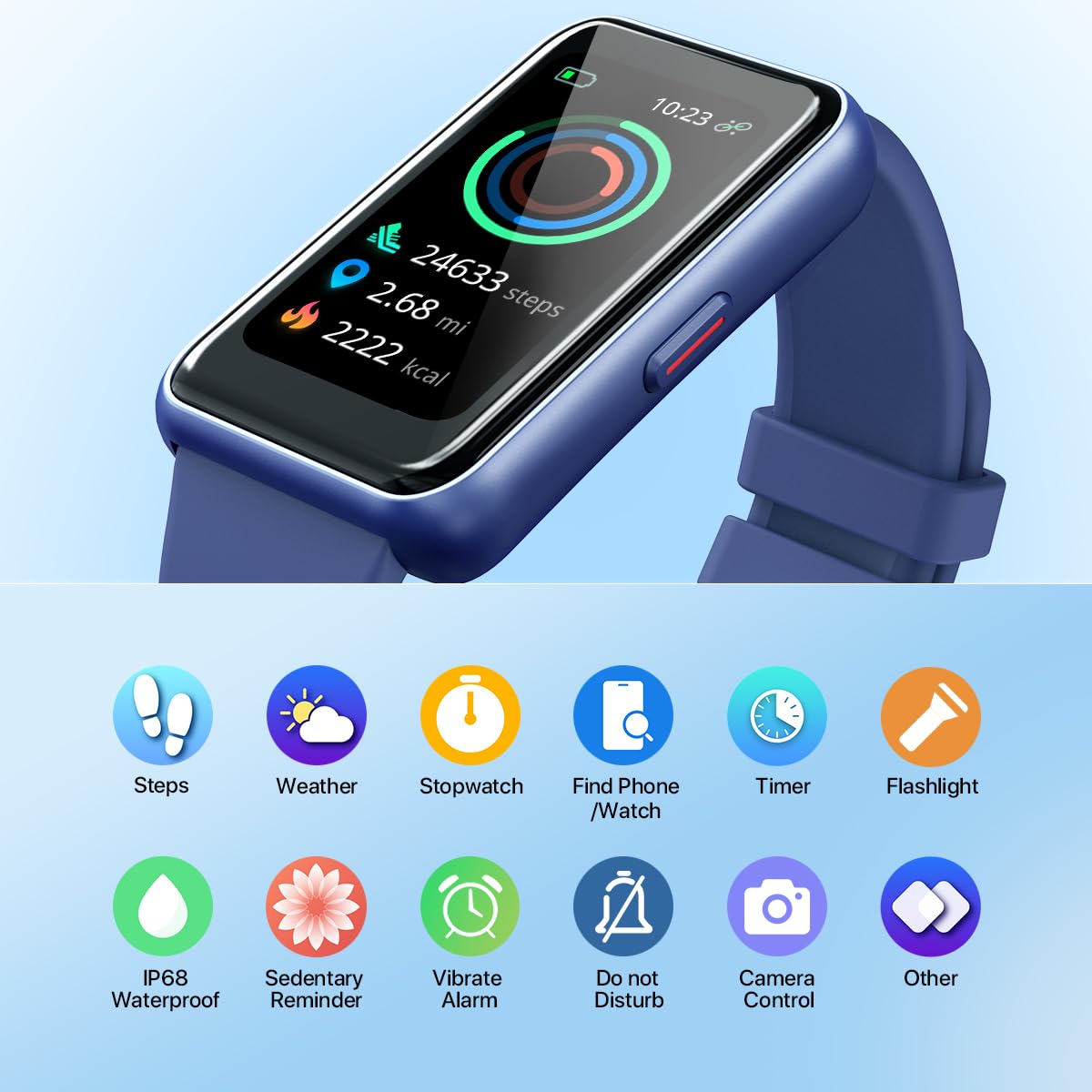 WalkerFit Smart Watch Fitness Watch for Men, with Heart Rate Sleep Monitor,Waterproof Activity Tracker and Android Smart Watch for iPhone,Step Tracker,Pedometer,Blue