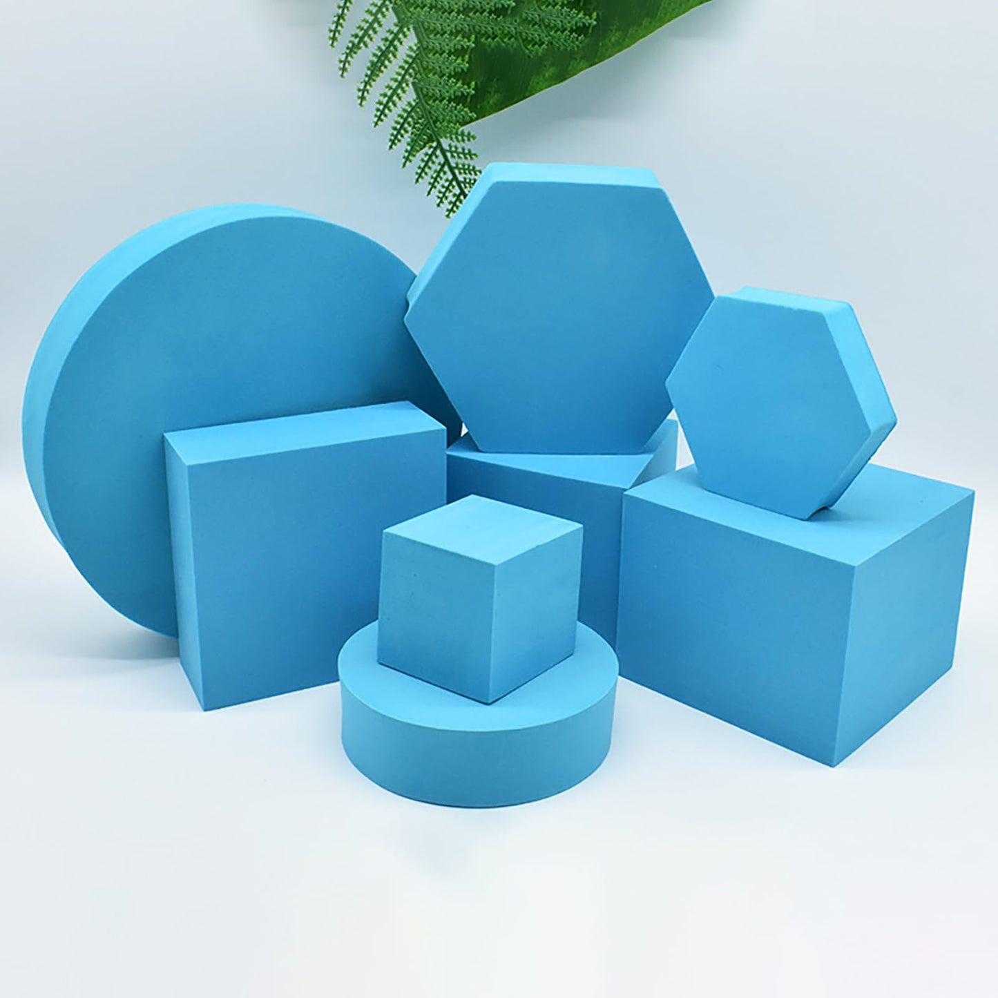 Yiemoge 8PCS Geometric Cube Photo Props Set, Hard Foam Photography Background Props for Goods, Crafts, Lipstick, Jewelry, Cosmetics, Makeup Tools, Food Lake Blue