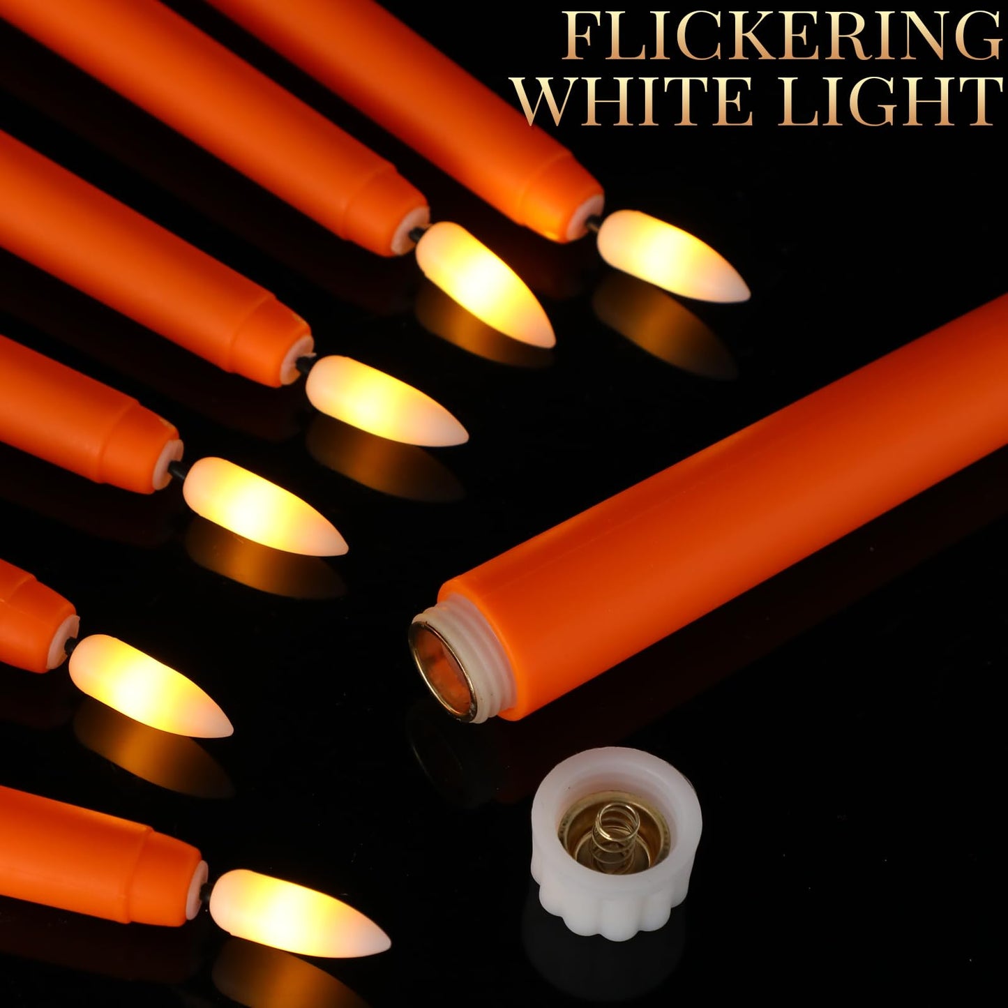 Macarrie 24 Packs Flameless Taper Candles Battery Operated 11 Inch Long Candle Light LED Flameless Candlesticks Fake Candles Flickering Tapered Candles for Wedding, Christmas(Orange)