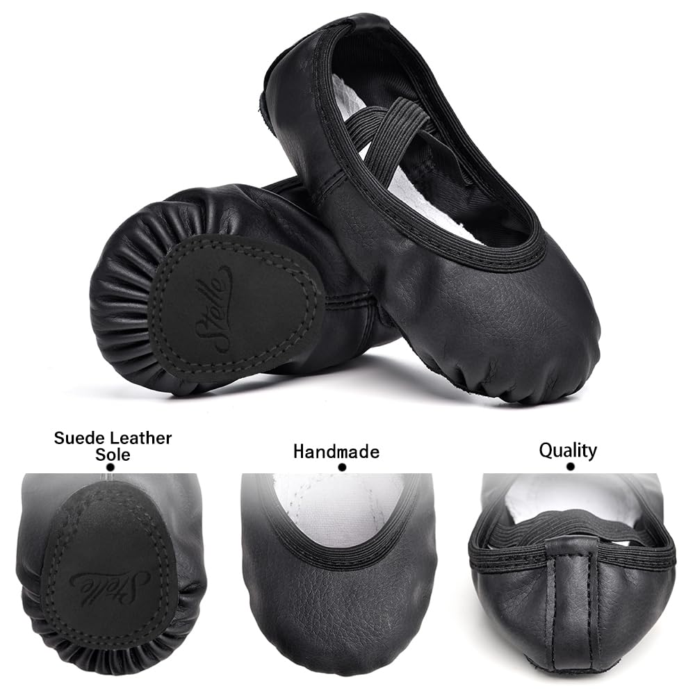 Stelle Ballet Shoes for Girls Toddler Ballet Slippers Soft Leather Boys Dance Shoes for Toddler/Little Kid/Big Kid (Black, 5MT)