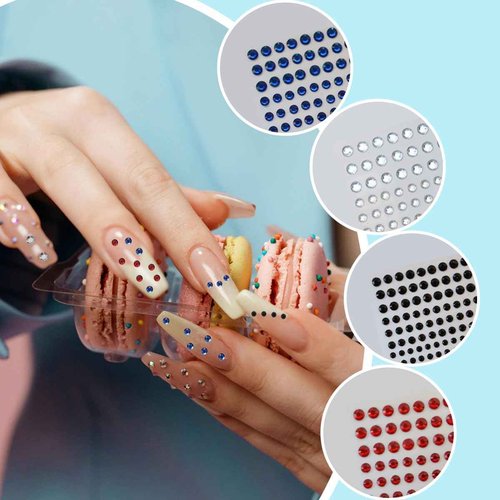 5 Sheets Self Adhesive Pearl Stickers, Flat Back Pearls Sticker, 4 Size Self Adhesive Rhinestone Gem Stickers for DIY Crafts Craft Card Decorations Nail Art Beauty Makeup (Blue)