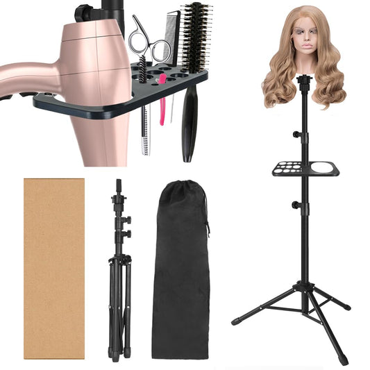 ZQIAN BEAUTY 50 Inch Metal Wig Stand, Adjustable Wig Head Stand, Mannequin Head Stand for Cosmetology Hairdressing, Wig Stand Tripod with Tool Tray (Mannequin Head Not Included)