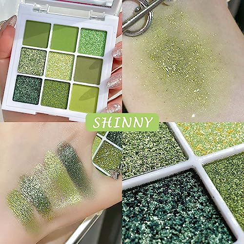Green Eyeshadow Palette 9 Colors - Matte Shimmer Glitter