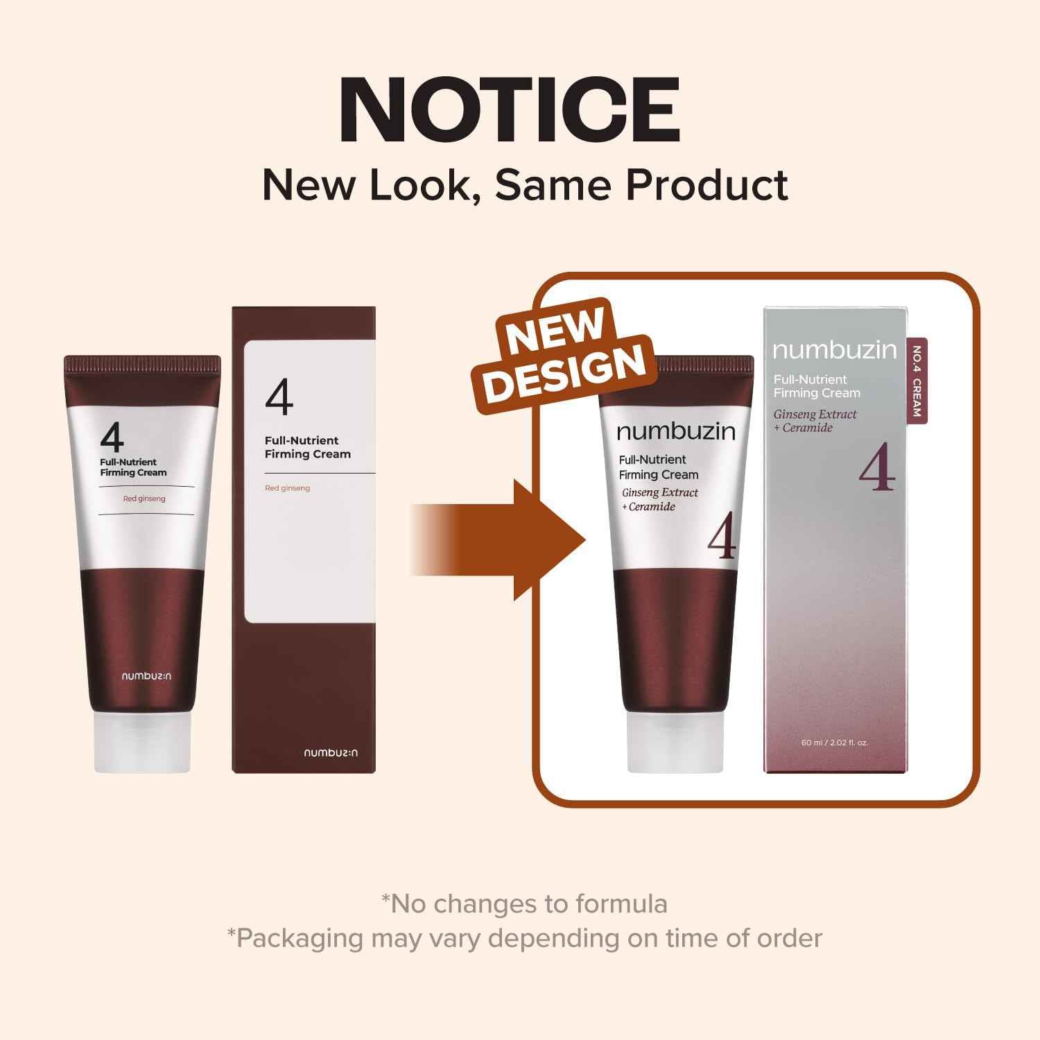 numbuzin No.4 Cream | Full-Nutrient Firming Cream | Skin Elasticity, Wrinkle Care, Anti-aging, Deeply Nourishing, Hydration | Red Ginseng, Panthenol, Niacinamide, Bifida | 2.02 fl. oz.