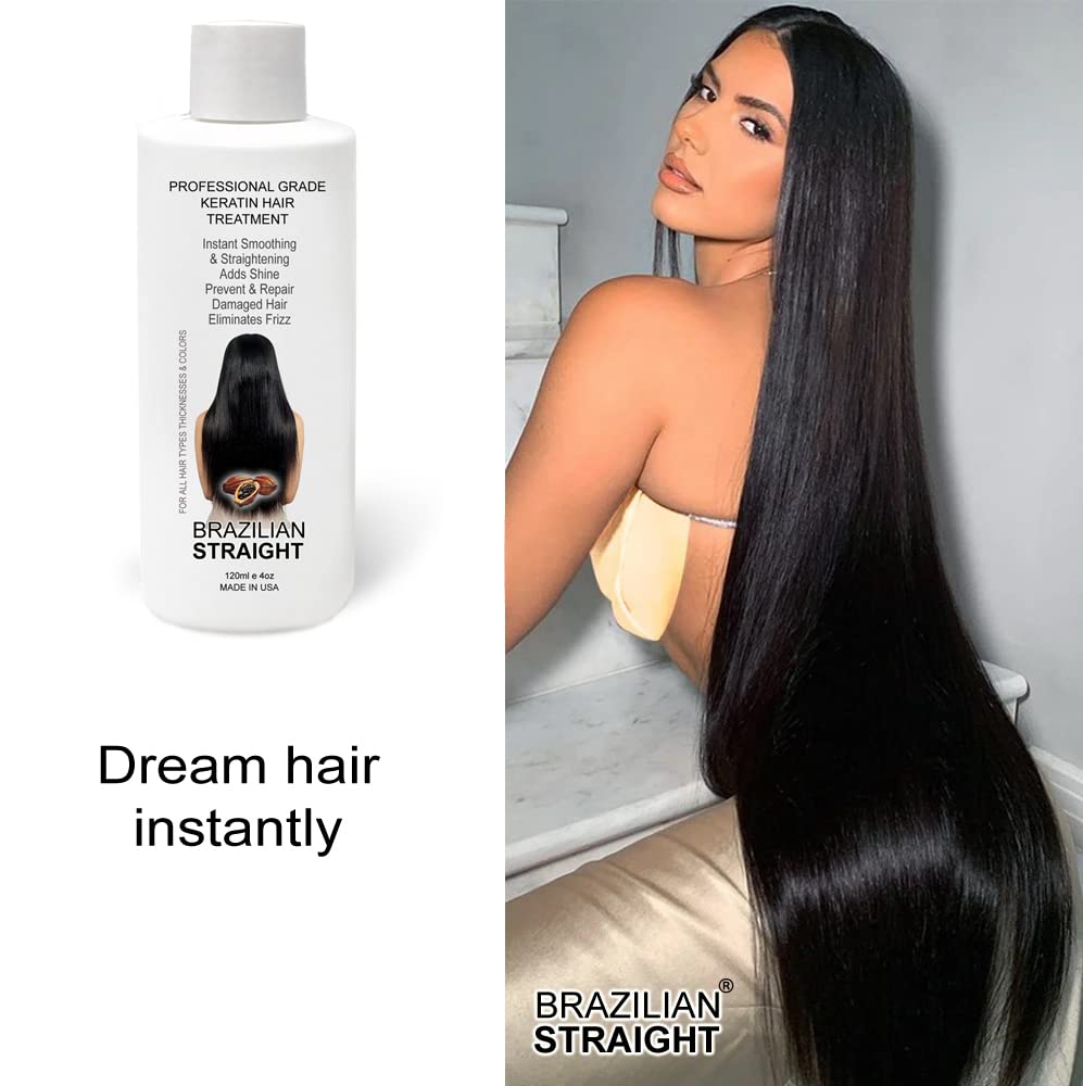 Real BRAZILIAN STRAIGHT Keratin Straightening Treatment Kit Pro Result Keratin Protein Arganoil Collagen Amino Acid Straight shiny Hair Salon Results Lasts 3-9 months All Hair thicknesses, colors