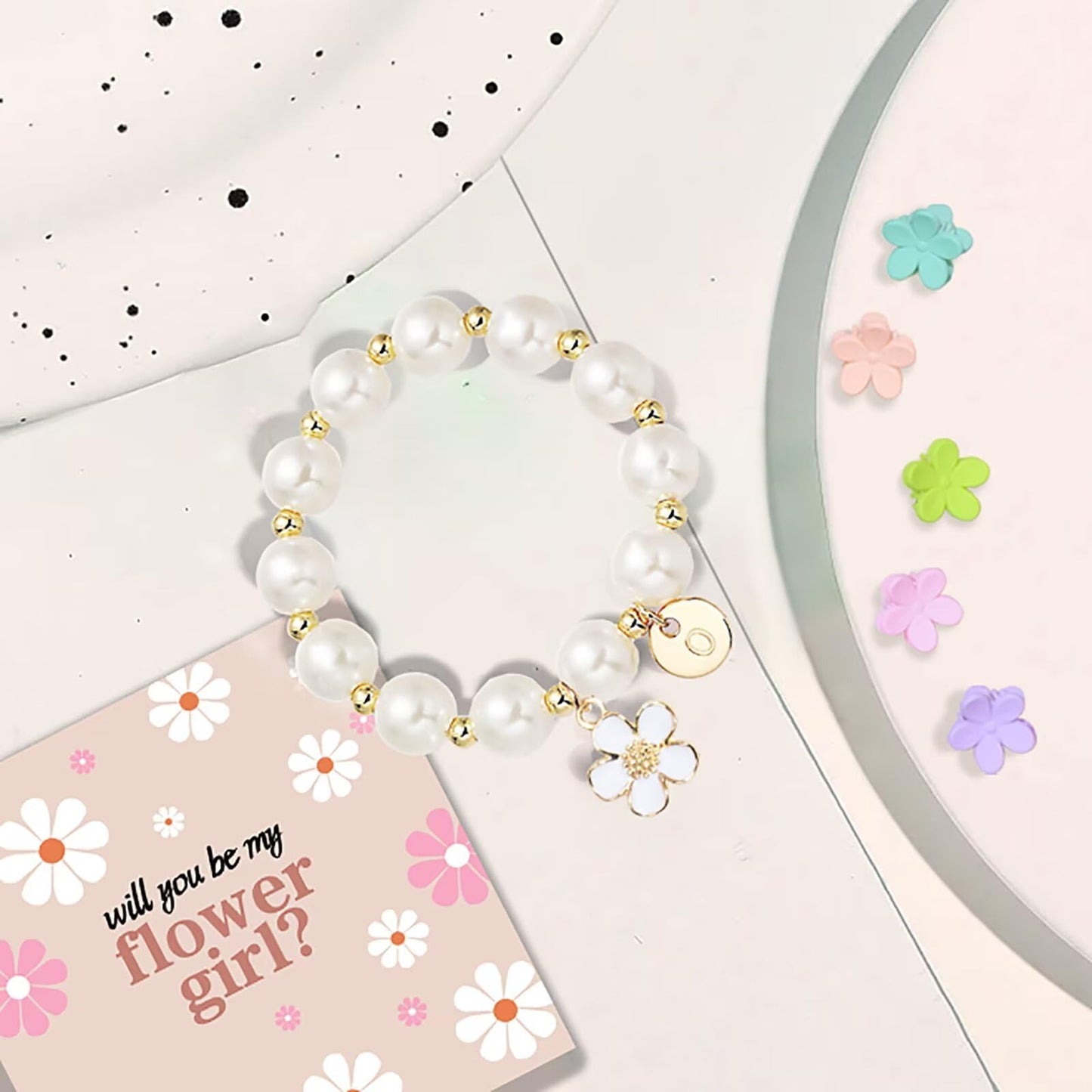 Flower Girl Gift，Flower Claw Clips，Flower Girl Gifts From Bride，Flower Girl Proposal，Flower Girl Hair Accessory，Flower Girl Bracelet，flower girl bracelet for little girls L