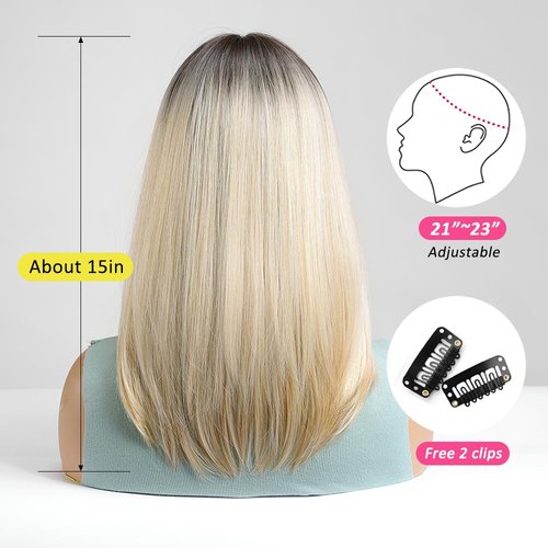 OUFEI Ombre Blonde Bob Wig With Bangs Short Straight Wig For Women Synthetic Hair Wigs for Daily Party Cosplay Wear