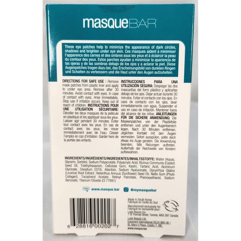 masque BAR Eye Mask Patches Dark Circle Reducer (5 Pairs) — Korean Under Eye Skin Care Treatment — Diminishes the Appearance of Under Eye Dark Circles & Prevents Premature Signs of Aging — Moisturizes