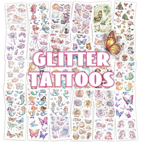 300+ Glitter Temporary Tattoos for Kids - 30 Sheets