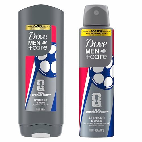 DOVE MEN + CARE Limited Edition FIFA Body Wash & Deodorant Regimen Pack 2 Count Striker Swag for Men for Hydrated Soft Skin & Odor Control