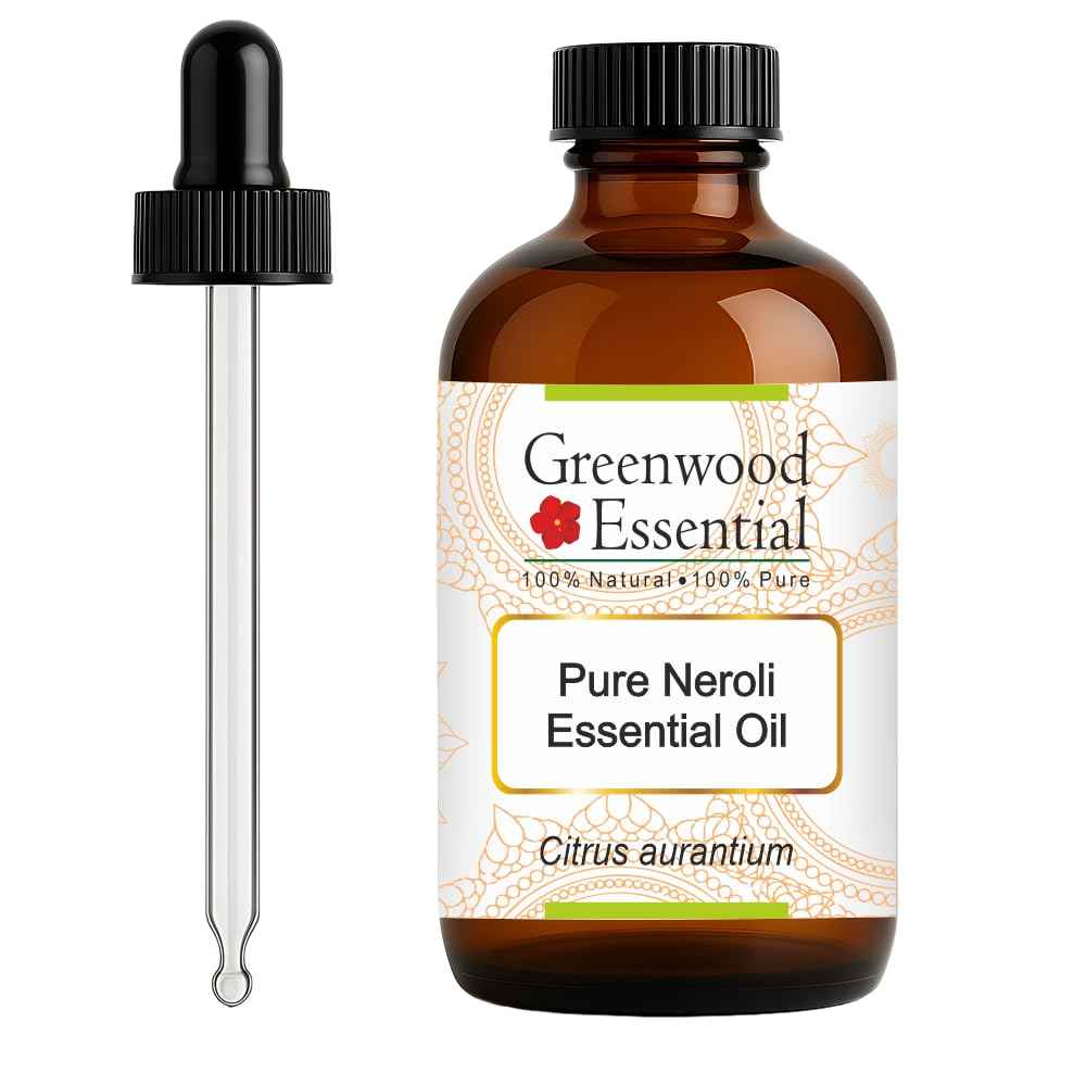 Greenwood Essential Pure Neroli Essential Oil (Citrus aurantium) with Glass Dropper Steam Distilled 120ml (4 oz)