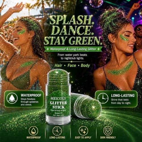 MEICOLY Jumbo Forest Green Glitter Stick - 1.23 OZ Face & Hair Glitter for Rave & Cosplay