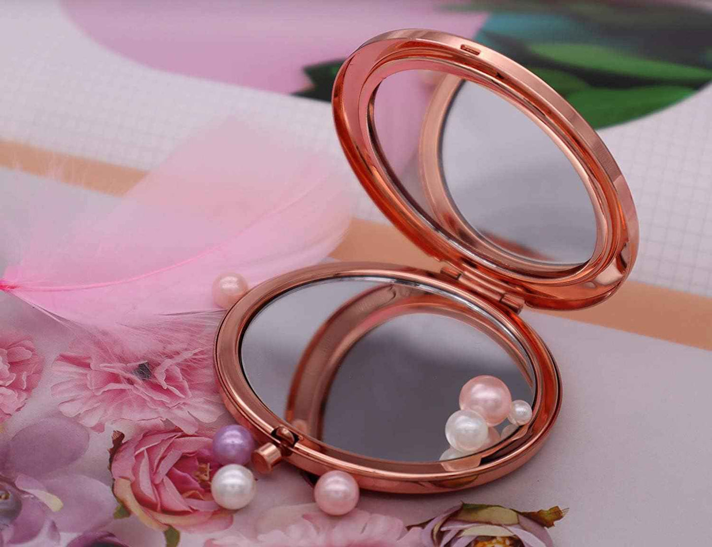 10 Pieces Sublimation Blank Magnifying Compact Mirror for Purses with 2 x 1x Magnification, Rose Gold Folding Mini Pocket Double Sided Travel Makeup Mirror,Perfect for Purse, Pocket Mirror for Gift