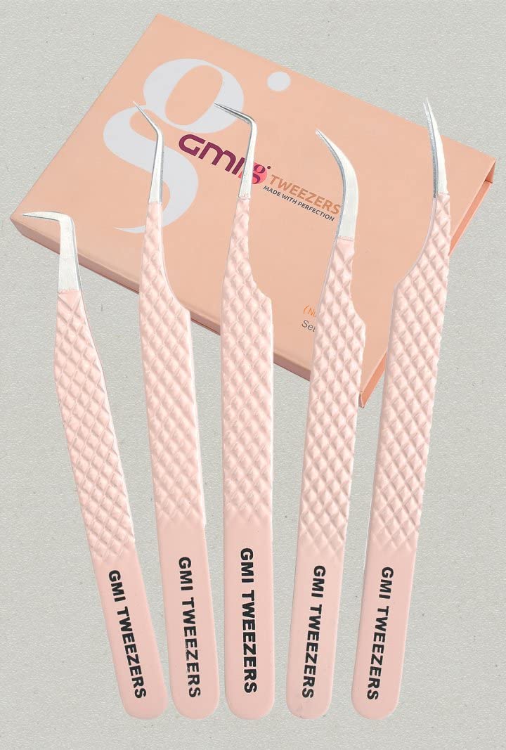 GMI TWEEZERS GMI Lash Tweezers - Set of 5 Eyelash Tweezers- Stainless Steel Eyelash Extension Tweezers - Multipurpose Lash Tweezers T2233 Tweezer