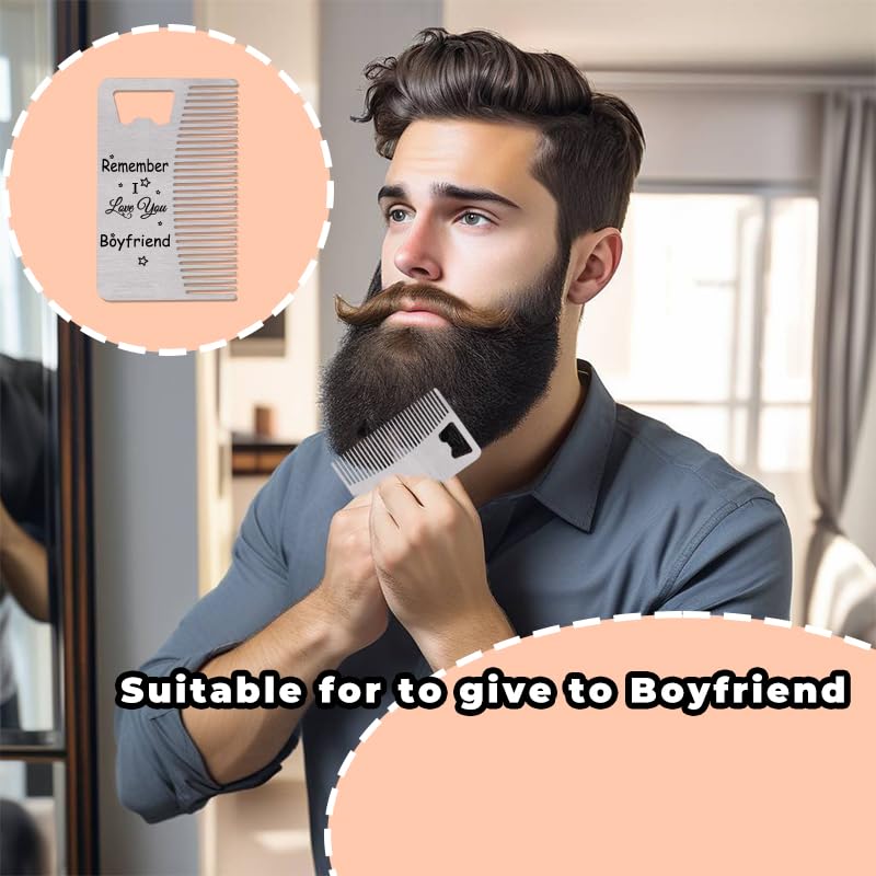 Boyfriend Birthday Christmas Gift for Boyfriend Fiance I Love You Gifts for Beloved Lovers Beard Comb for Beard Men Adults Fiance Remember I Love You Boyfriend Gift Bottle Opener for Men Male