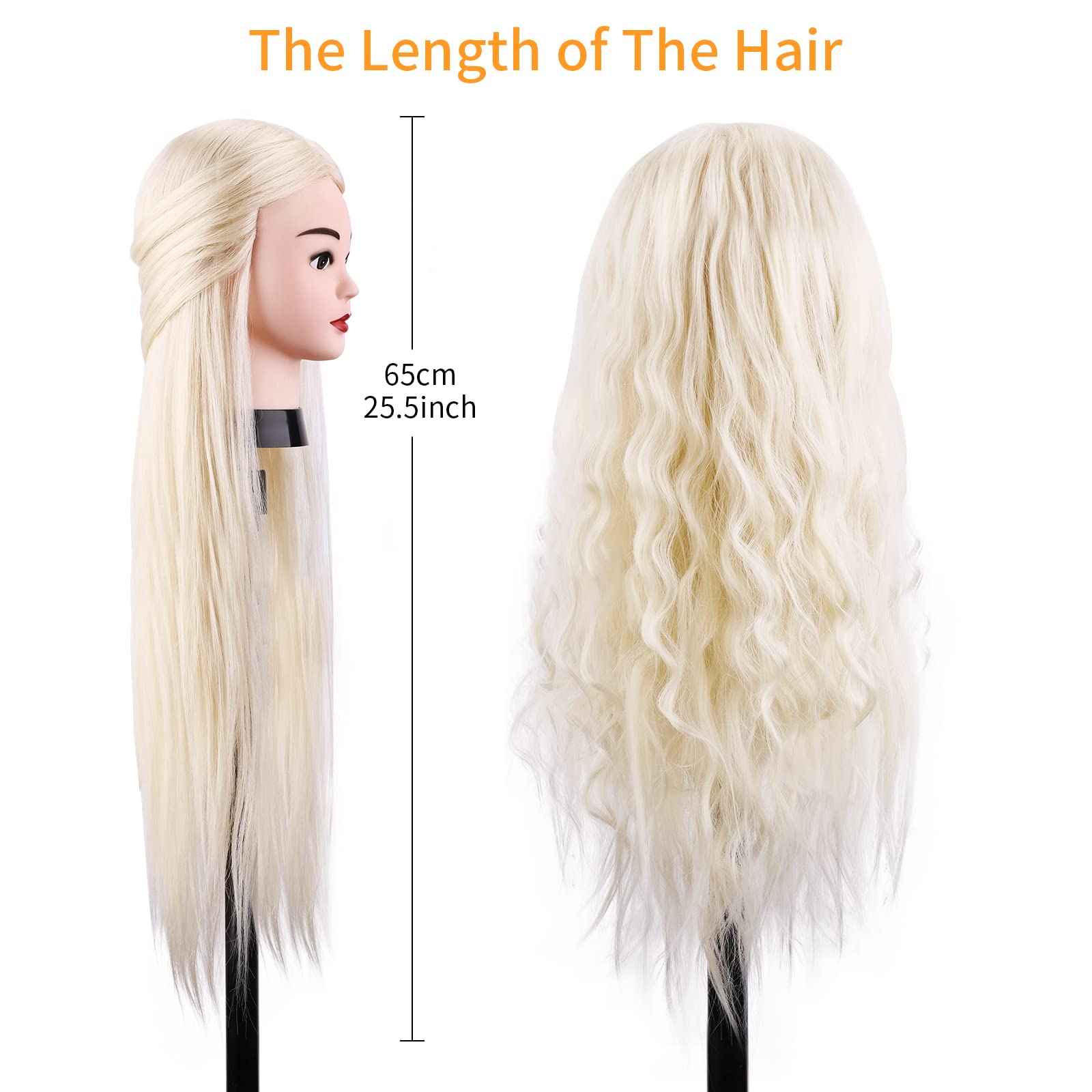 Beauty Star Mannequin Head with 80% Real Human Hair, Doll Head for Hair Styling, Cosmetology Training Manikin Practice Head with Clamp Stand and Braiding Kit (Suitable for Straightening, Curling)