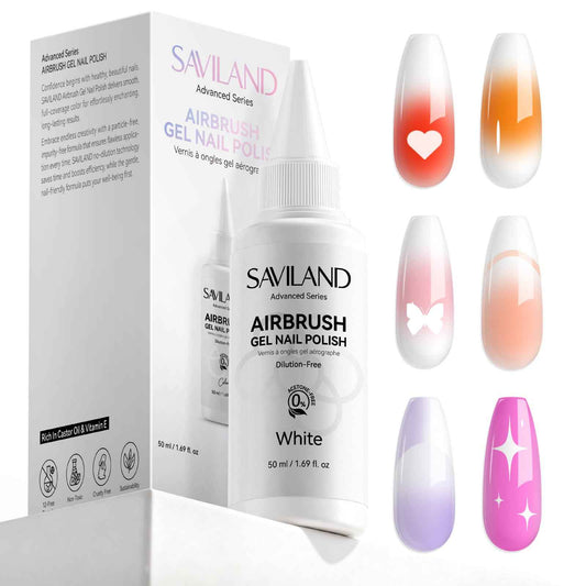 SAVILAND Advanced Airbrush Gel Nail Polish: 50 ml Dilution-Free White Gel Nail Polish Non-Acetone Airbrush Paint for Nails with Fine Mist for Gradient Ombre Blush French Nails Art Paint Salon