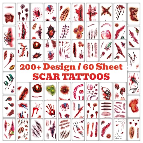 60 Sheet Halloween Zombie Scar Tattoo Stickers