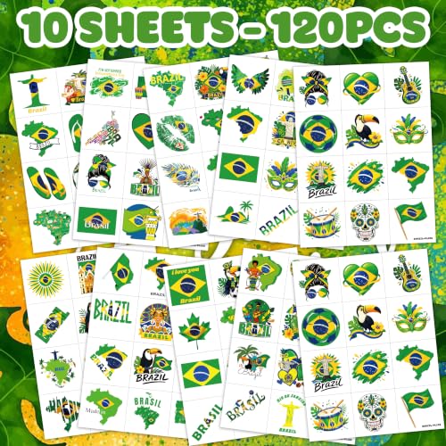 Brazil Temporary Tattoos 120 PCS Party Favors Kids