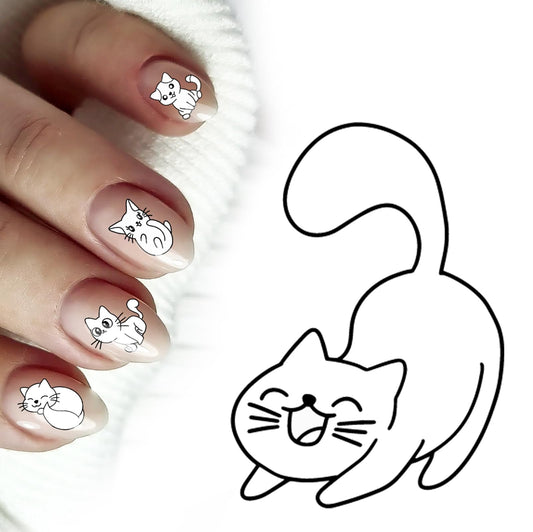 Nail Stickers Decals (5 Sheets) FLONZNAIL Cute Chibi White Cats Nail Decor Transfer Vintage Styled Stickers