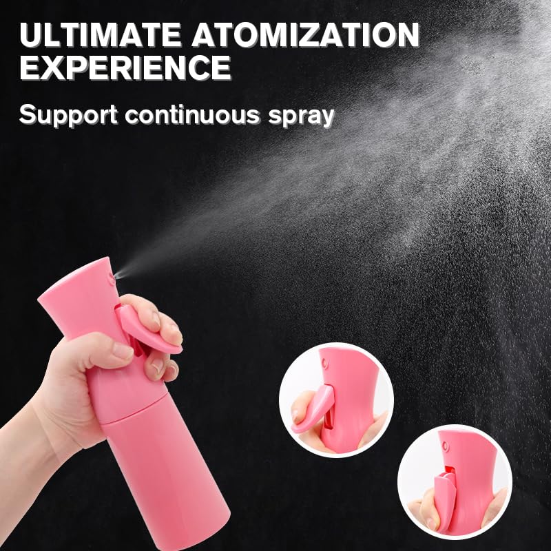 200ml Fine Mist Spray Bottle, Refillable Continuous Sprayer (Pink, 2-Pack)