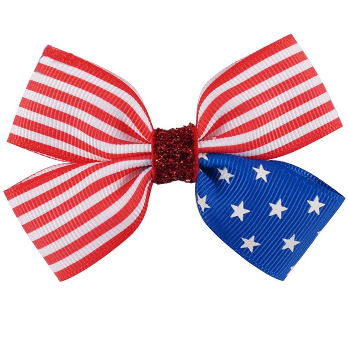 American Flag Girls Hair Accessories - Grosgrain Bows and Clips in Red, White, and Blue for 4th of July TSFJ47 (Bow E)