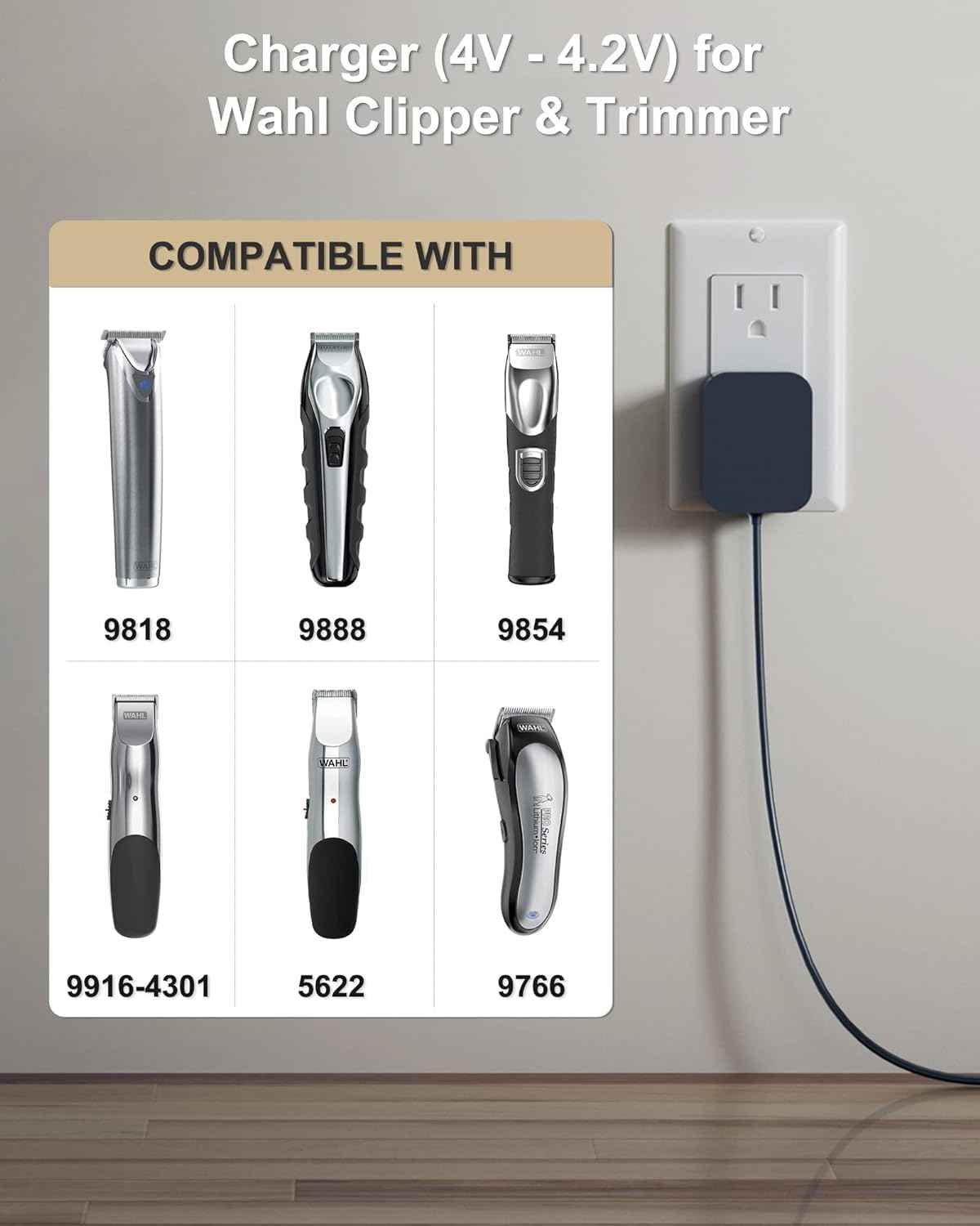 FGIEU 4V Charger Compatible with Wahl 9818L 9818 9888L 9854L 9876L 9685 Trimmer for Groomer Clipper S004mu0400090 9854-600 97581-405 9867-300 79600-2101 97581-1105 Replace Wahl Trimmer Power Cord.