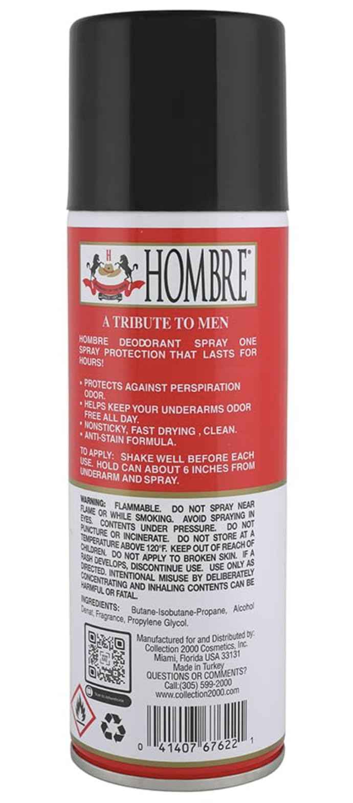 Hombre Red Deodorant Body Spray Classic for Men 5.5oz-156g (3 Pack)