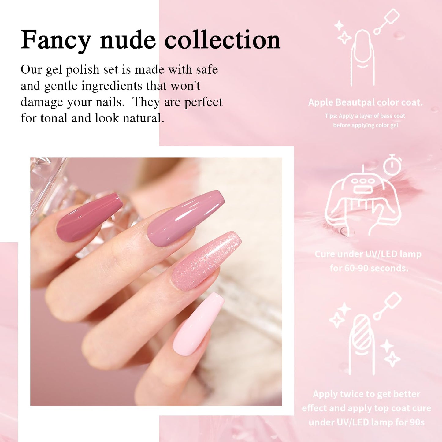 Beautpal Gel Nail Polish Set- 10 Colors Nude Gel Polish All Seasons Skin Tones Pink Neutral Shimmer Gel Polish Kit, Soak Off LED Gel Nail Kit Manicure DIY Home