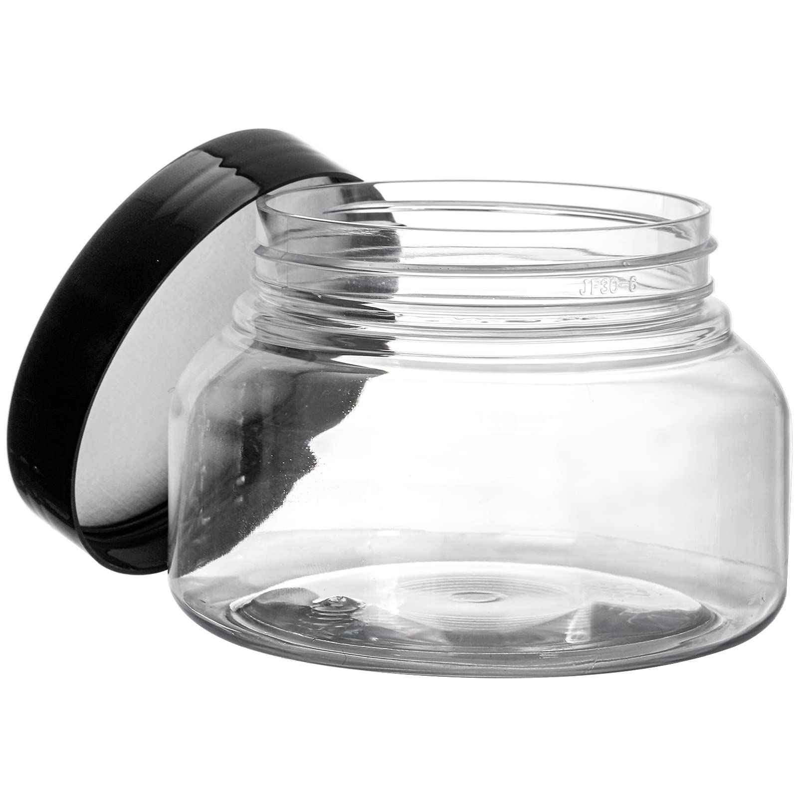 Yarlung 16 Pack 8 Oz Plastic Jars with Lids, Clear Body Scrub Containers Empty Refillable Containers Round Low Profile Samples Jars for Makeup, Body Butter, Creams, Slime, Travel Storage