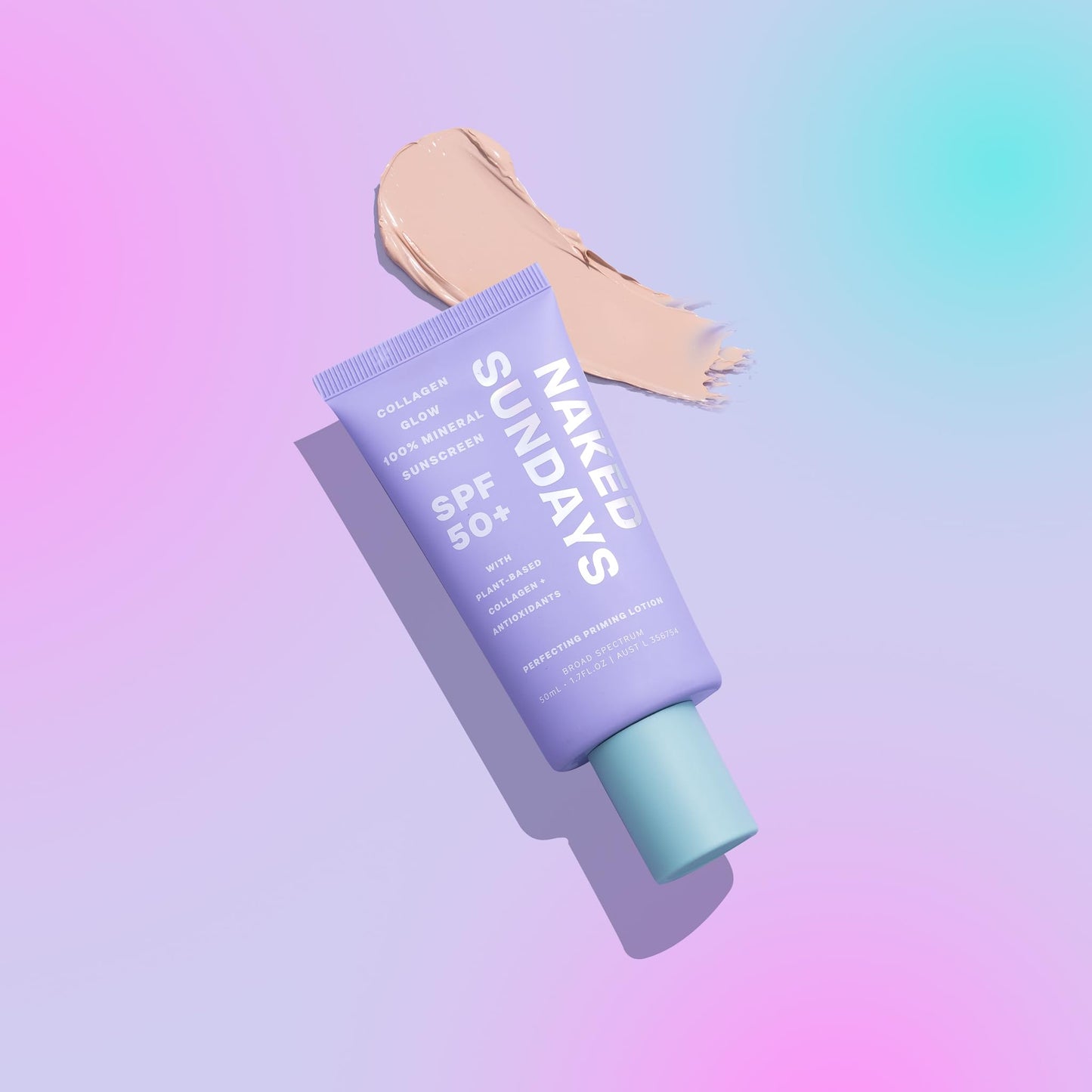 Naked Sundays SPF50+ Collagen Glow 100% Mineral Sunscreen, Hydrating 100% Mineral Sunscreen With Zinc Oxide, Vegan Collagen, Primer & A Sheer Tint for Healthy Glow (50ml)