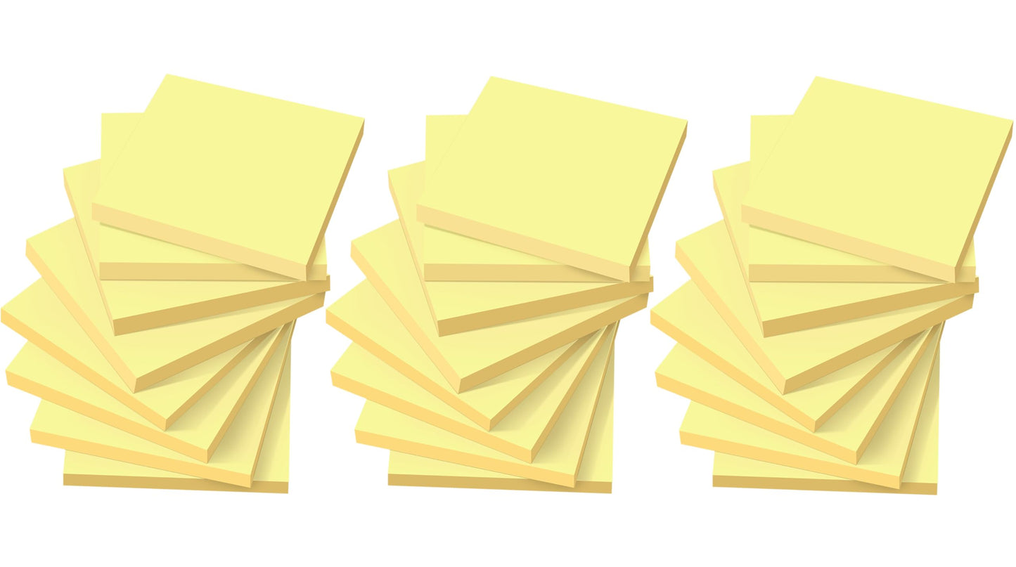 (24 Pack) Sticky Notes 3x3 in Canary Yellow, Clean Removal, Recyclable, Self-Stick Pads, Easy to Post for Home, Office, Notebook