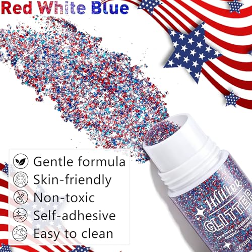 Patriotic Red White and Blue Body Glitter Gel for 4th of July