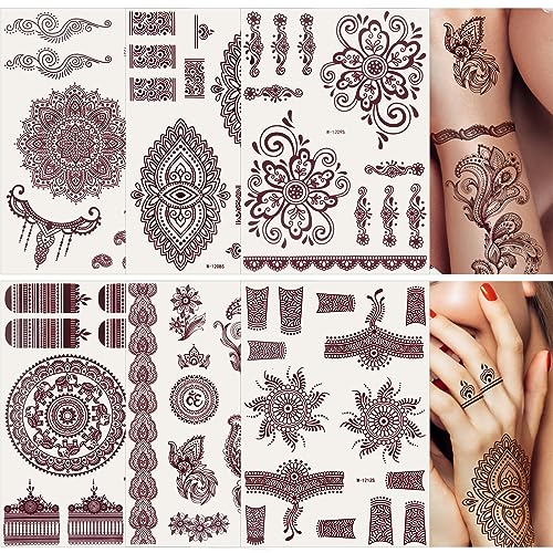 Henna Tattoo Stickers - 6 Sheets Mandala Flower Temporary Tattoos