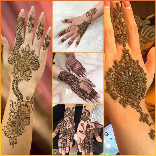Natural Henna Tattoo Kit - 4 Cones, 20 Stencils, Black Paste