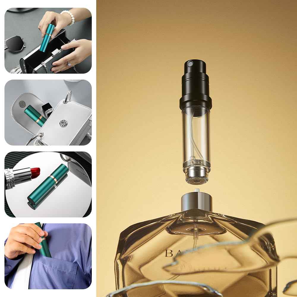 DIOHIO 5ml Perfume Atomizer Travel Refillable, 3PCS Perfume Travel Refillable Bottle,Bottom-Filling Fragrances Perfumes Bottle,Mini Cologne Dispenser,Portable Sprayer (Black-Grey-Purple