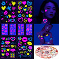 Glow UV Neon Temporary Tattoos & Vinyl Stickers Set