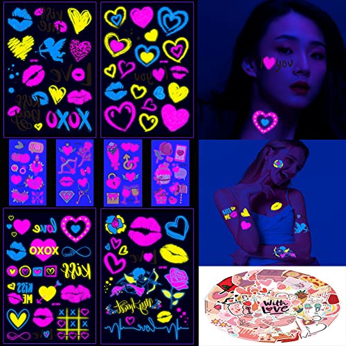 Glow UV Neon Temporary Tattoos & Vinyl Stickers Set