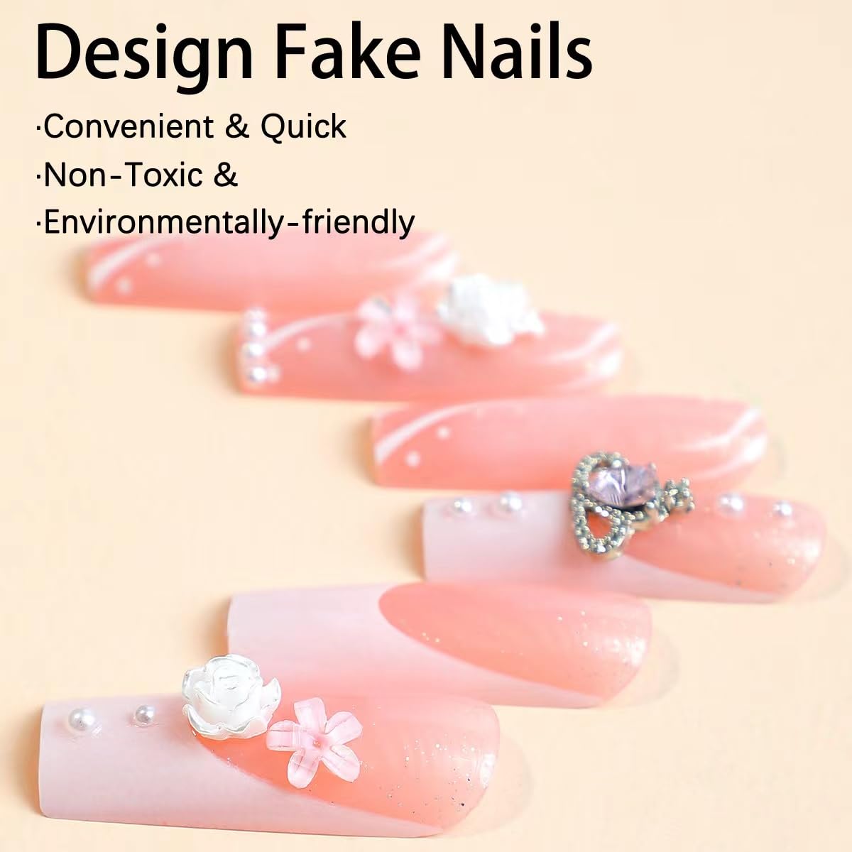 Magrace Long Square Press on Nails Fake Nails Black False Nails with Designs Rhinestone 24 pcs Stick on Nails for Women (A-6)