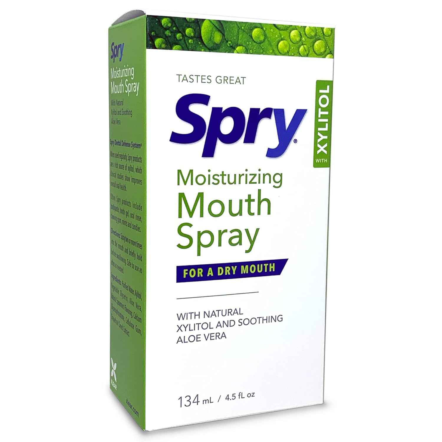 Spry Natural Xylitol Moisturizing Dry Mouth Spray, Stop Bad Breath, Increase Saliva Production, Non-GMO, Gluten-Free On The Go Oral Care with Spearmint Flavor, 4.5 fl.oz (Pack of 2)