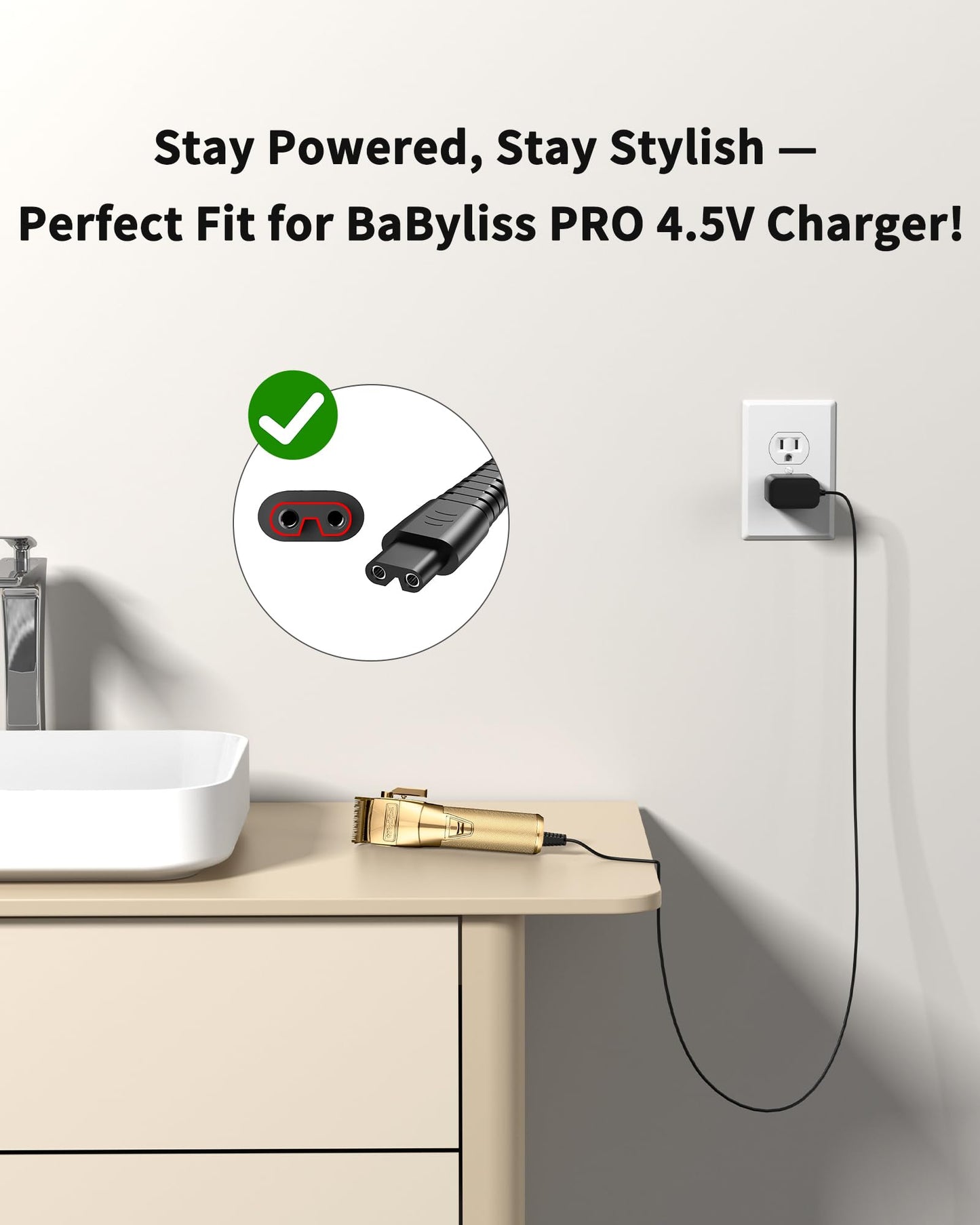 VHBW 4.5V Charger Compatible with BaByliss PRO Clippers and Trimmers, Replacement Charger for BaByliss Pro FX870, FX788, FX787, FXSSM, FX820, FX726, FX825, LoPROFX (6FT)