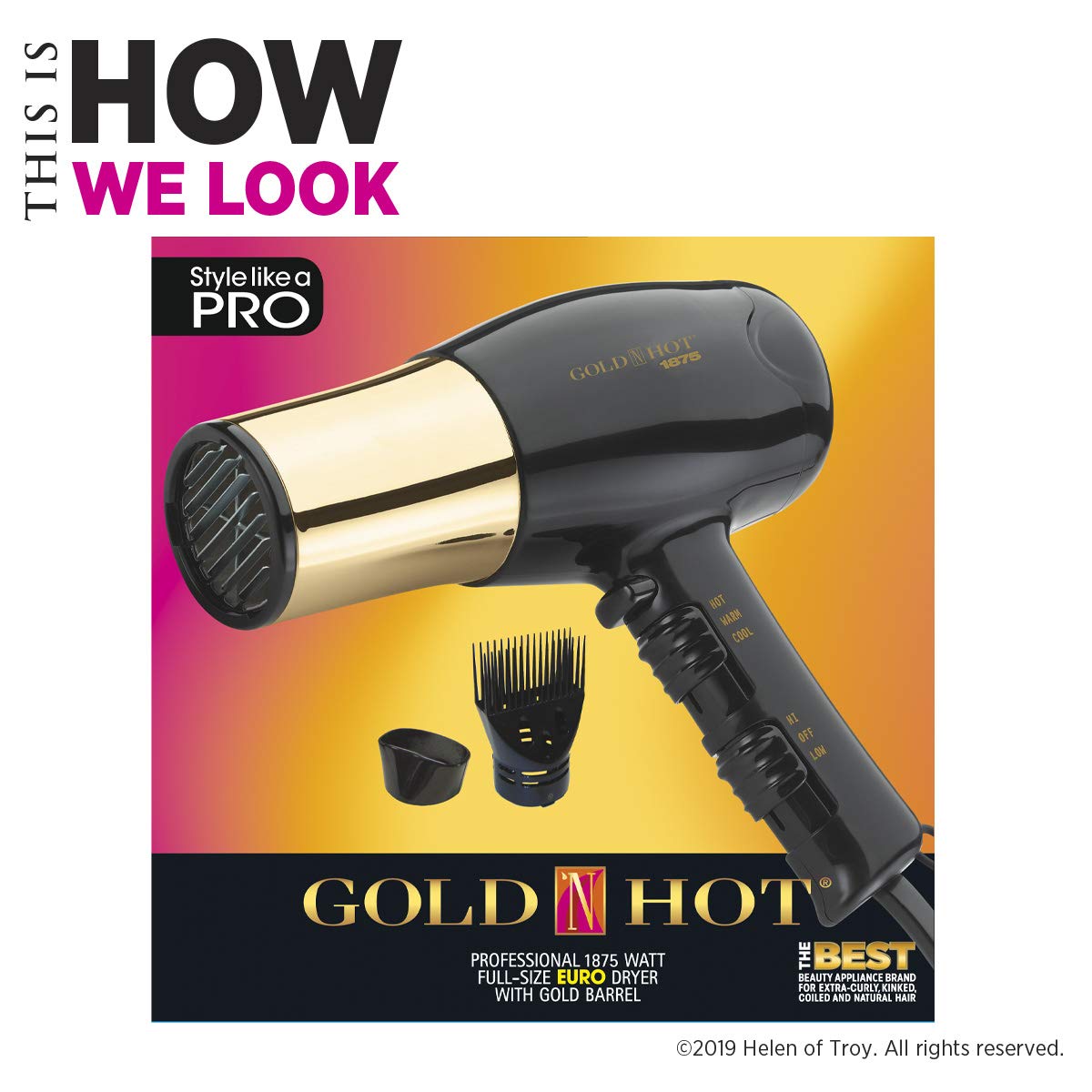 Gold N Hot GH8135 Professional 1875-Watt Dryer with Styling Pik